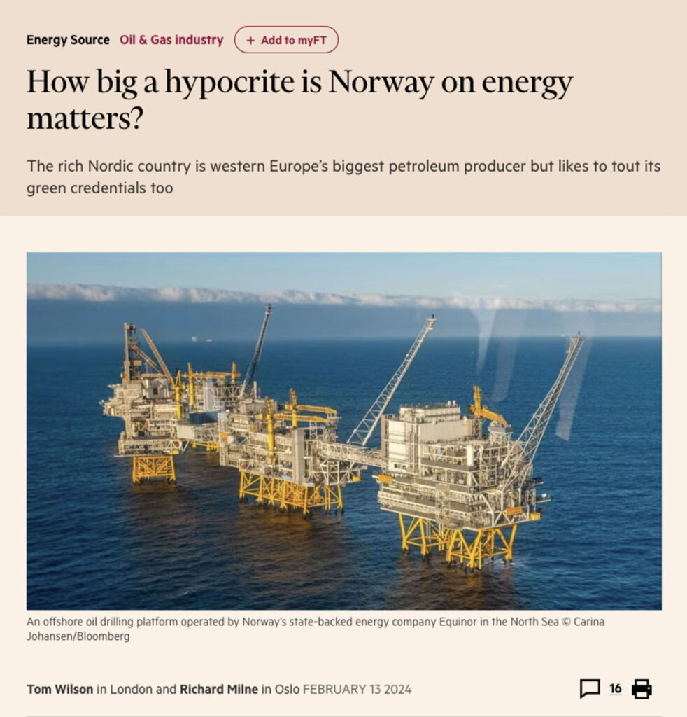 How big a hypocrite is Norway on energy matters?