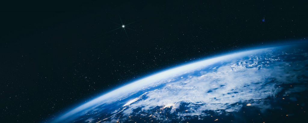 North Star placed above the earth curvature seen from the space.