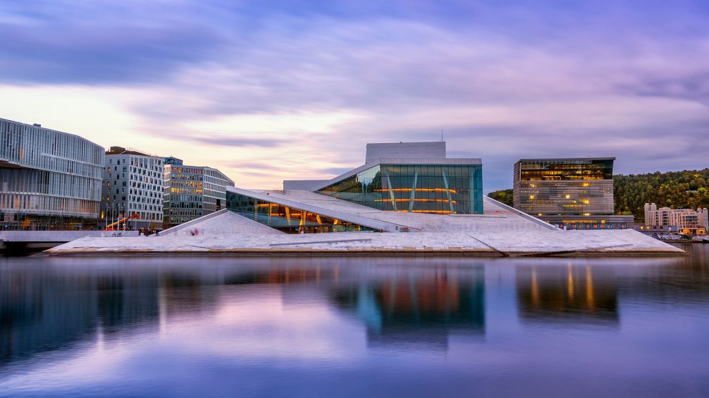 National Oslo Opera House with water reflection