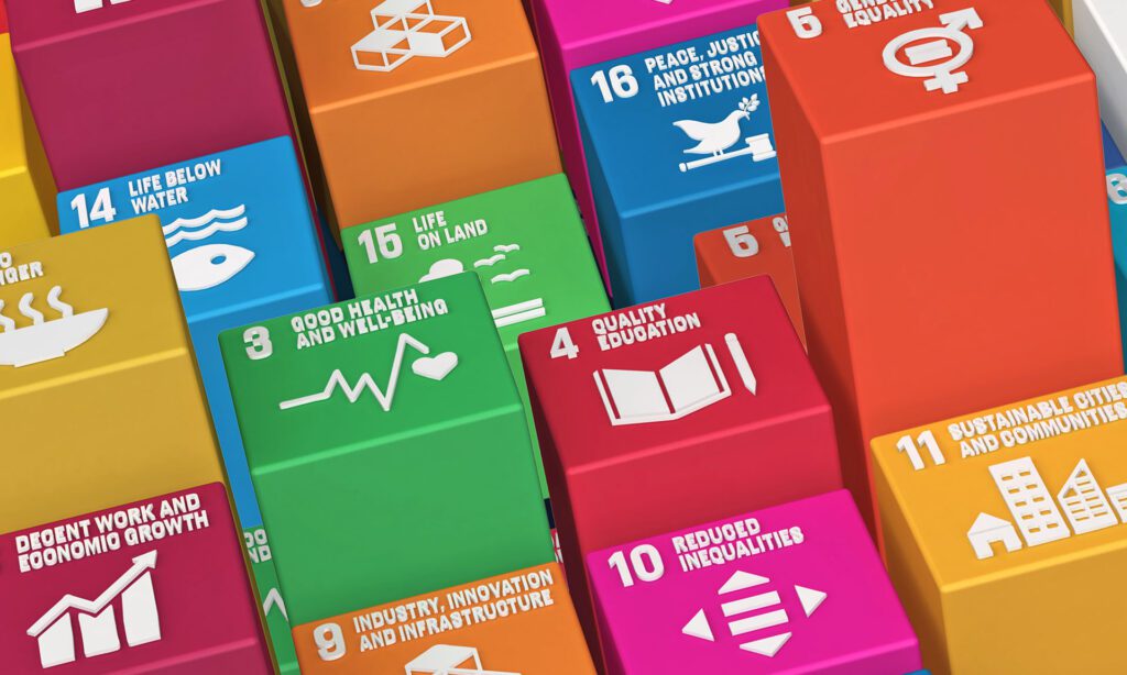 Sustainable Development Goals Blocks-3D Rendered Illustration SD