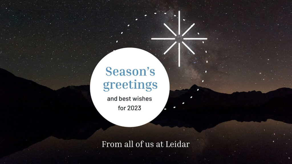 Season's greetings and best wishes for 2023. Leidar's digital Christmas article cover.