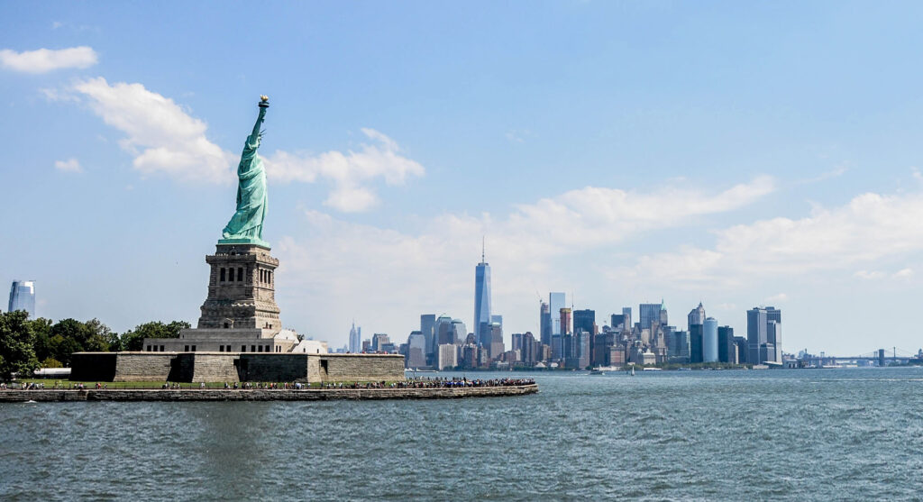 River View of Statue of Liberty and New York City Skyline